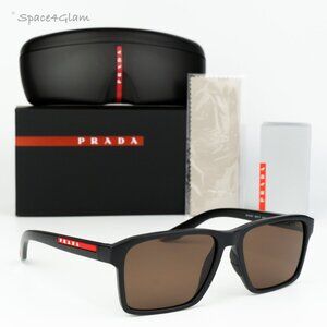 NEW Prada Linea Rossa PS05YS DG050A Black Rubber Brown Rectangle Sunglasses